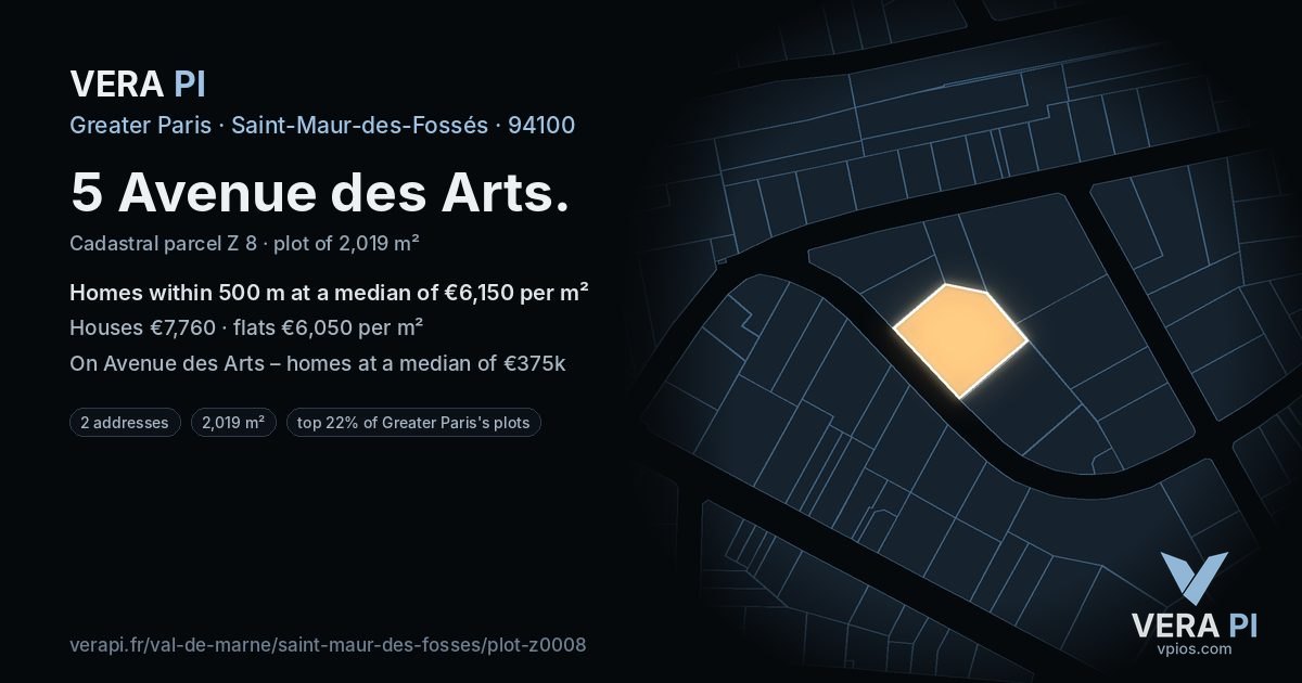 5 Avenue des Arts, Saint-Maur-des-Fossés at night – the plot lit, the parcels around coloured by the prices near them