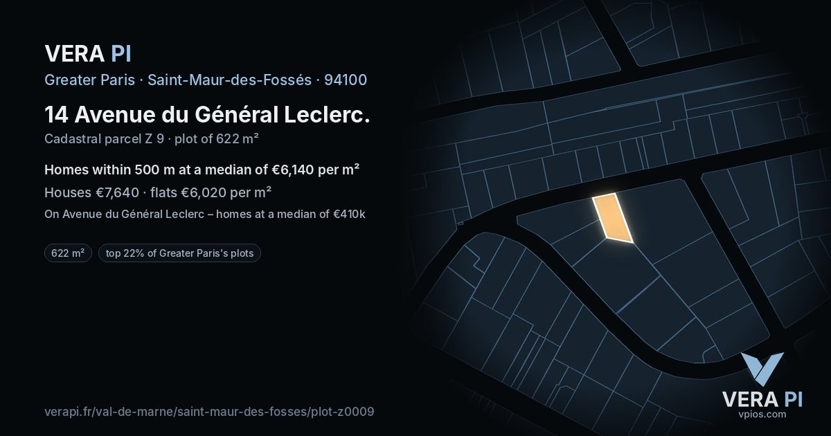 14 Avenue du Général Leclerc, Saint-Maur-des-Fossés at night – the plot lit, the parcels around coloured by the prices near them