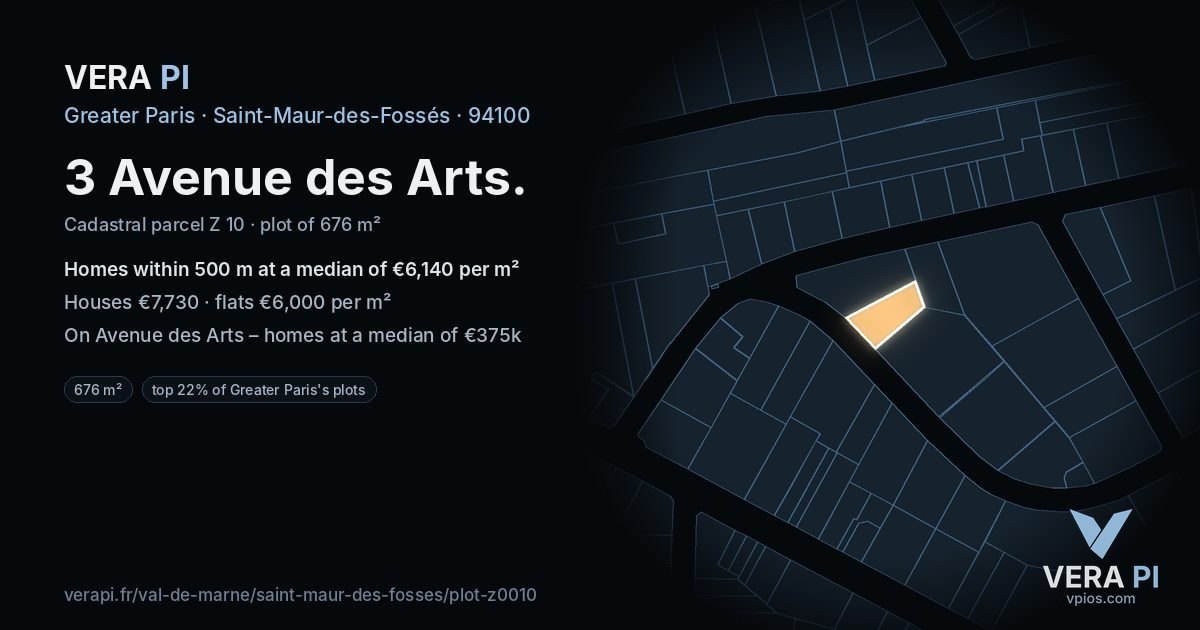 3 Avenue des Arts, Saint-Maur-des-Fossés at night – the plot lit, the parcels around coloured by the prices near them