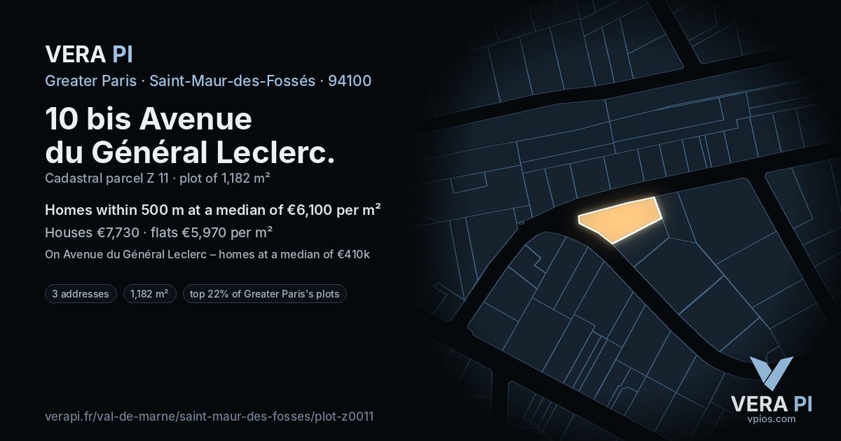 10 bis Avenue du Général Leclerc, Saint-Maur-des-Fossés at night – the plot lit, the parcels around coloured by the prices near them