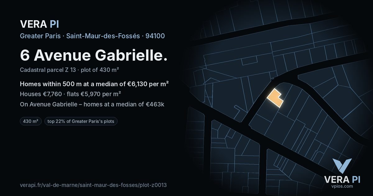 6 Avenue Gabrielle, Saint-Maur-des-Fossés at night – the plot lit, the parcels around coloured by the prices near them