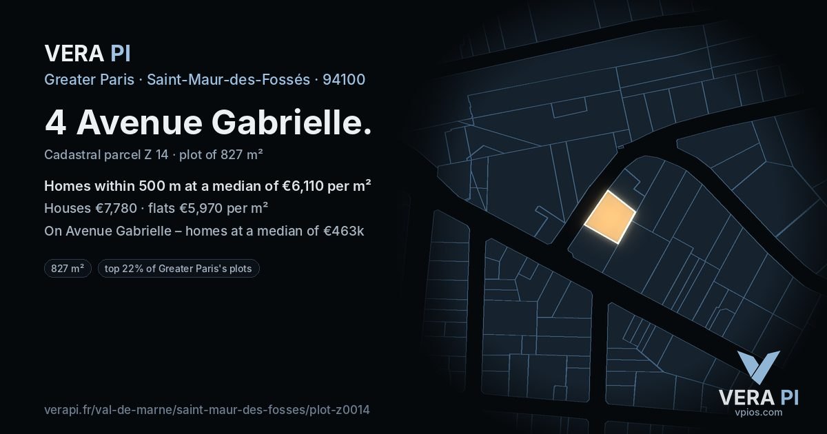 4 Avenue Gabrielle, Saint-Maur-des-Fossés at night – the plot lit, the parcels around coloured by the prices near them