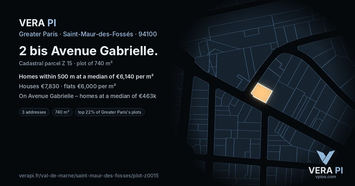 2 bis Avenue Gabrielle, Saint-Maur-des-Fossés at night – the plot lit, the parcels around coloured by the prices near them