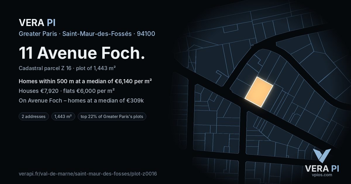 11 Avenue Foch, Saint-Maur-des-Fossés at night – the plot lit, the parcels around coloured by the prices near them