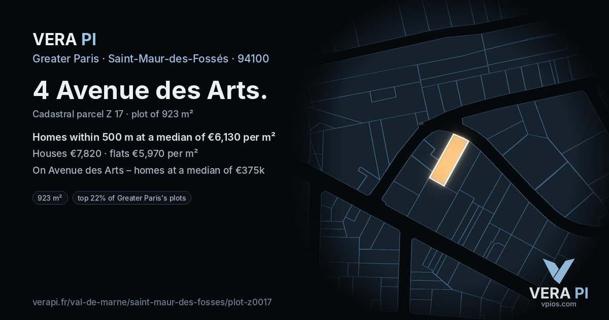 4 Avenue des Arts, Saint-Maur-des-Fossés at night – the plot lit, the parcels around coloured by the prices near them