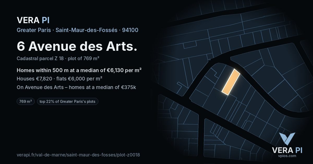 6 Avenue des Arts, Saint-Maur-des-Fossés at night – the plot lit, the parcels around coloured by the prices near them