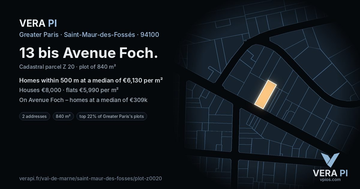 13 bis Avenue Foch, Saint-Maur-des-Fossés at night – the plot lit, the parcels around coloured by the prices near them