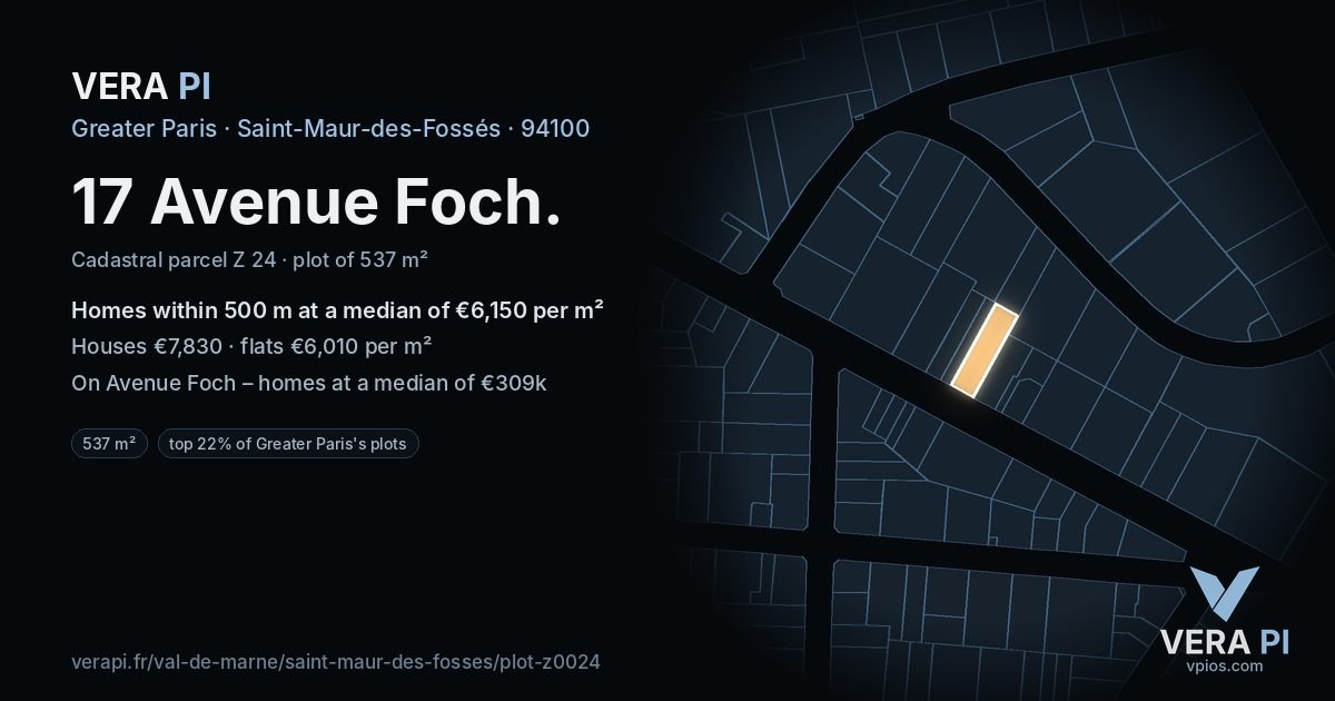 17 Avenue Foch, Saint-Maur-des-Fossés at night – the plot lit, the parcels around coloured by the prices near them