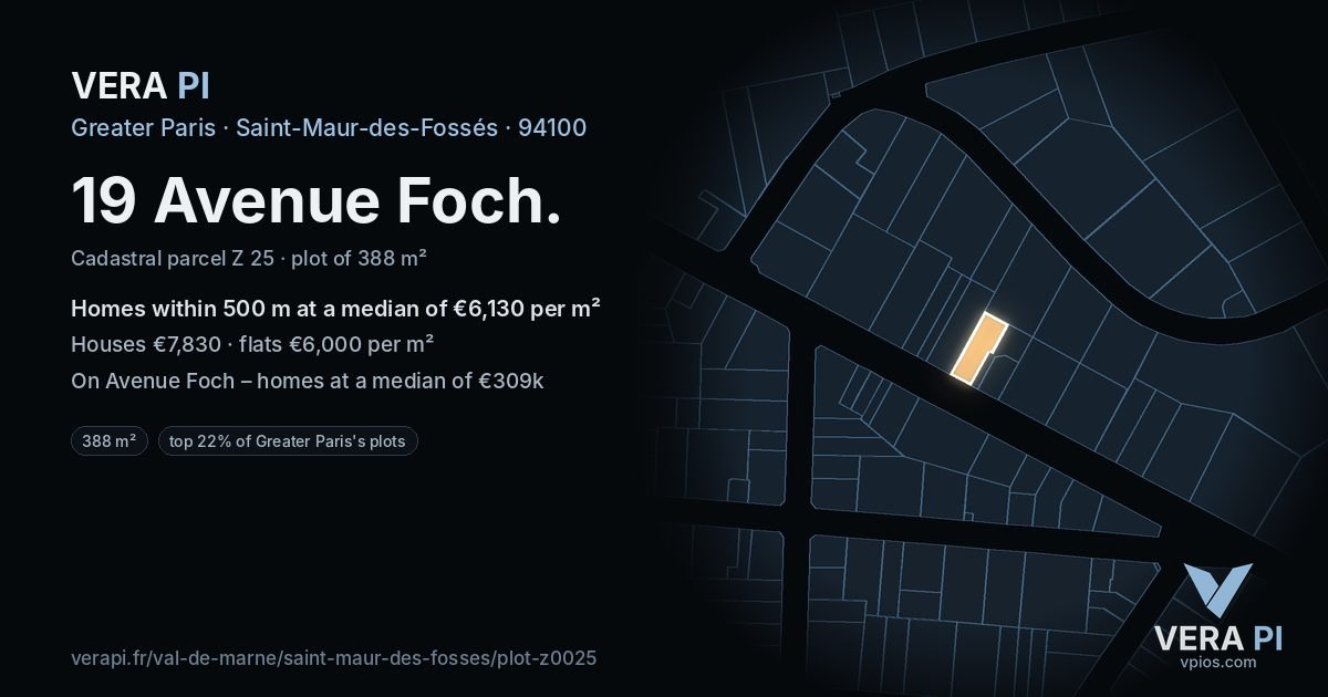 19 Avenue Foch, Saint-Maur-des-Fossés at night – the plot lit, the parcels around coloured by the prices near them