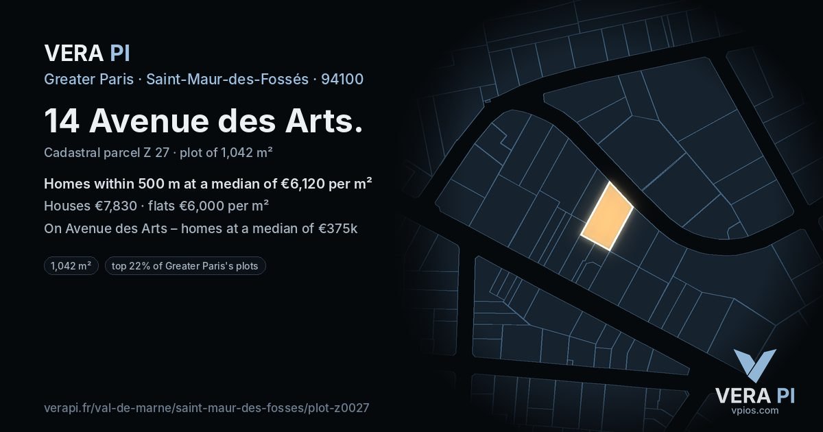 14 Avenue des Arts, Saint-Maur-des-Fossés at night – the plot lit, the parcels around coloured by the prices near them