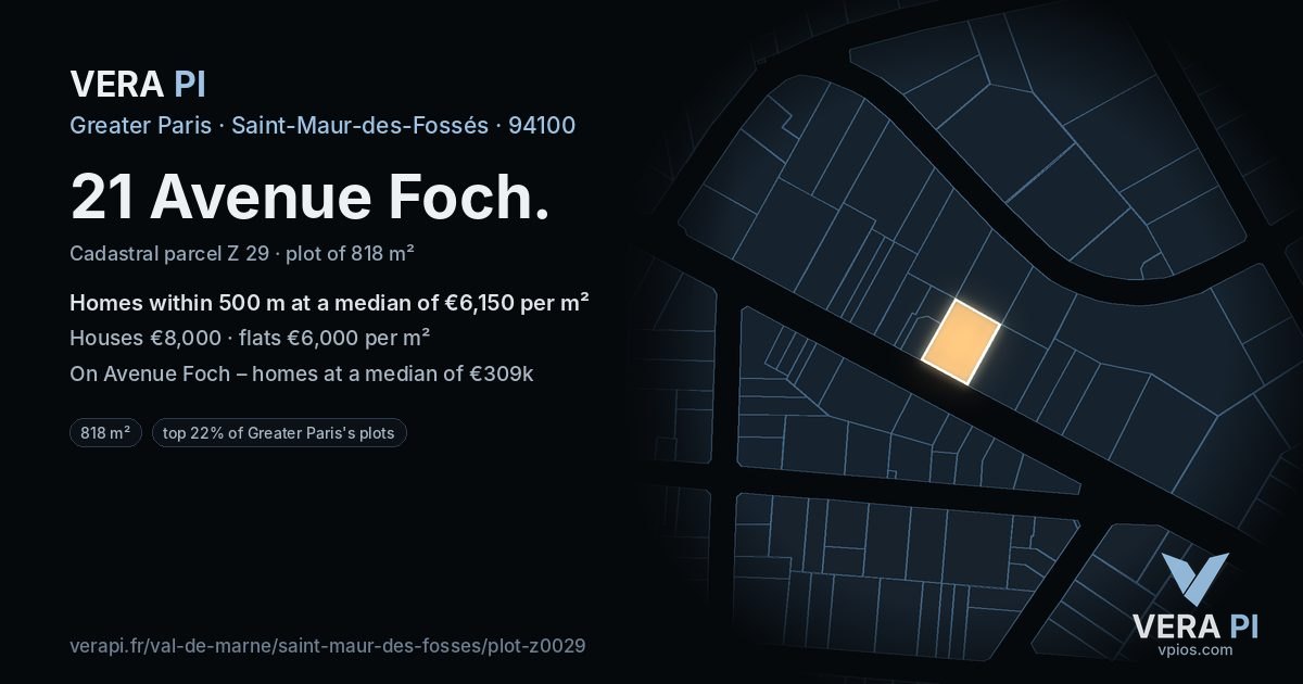 21 Avenue Foch, Saint-Maur-des-Fossés at night – the plot lit, the parcels around coloured by the prices near them
