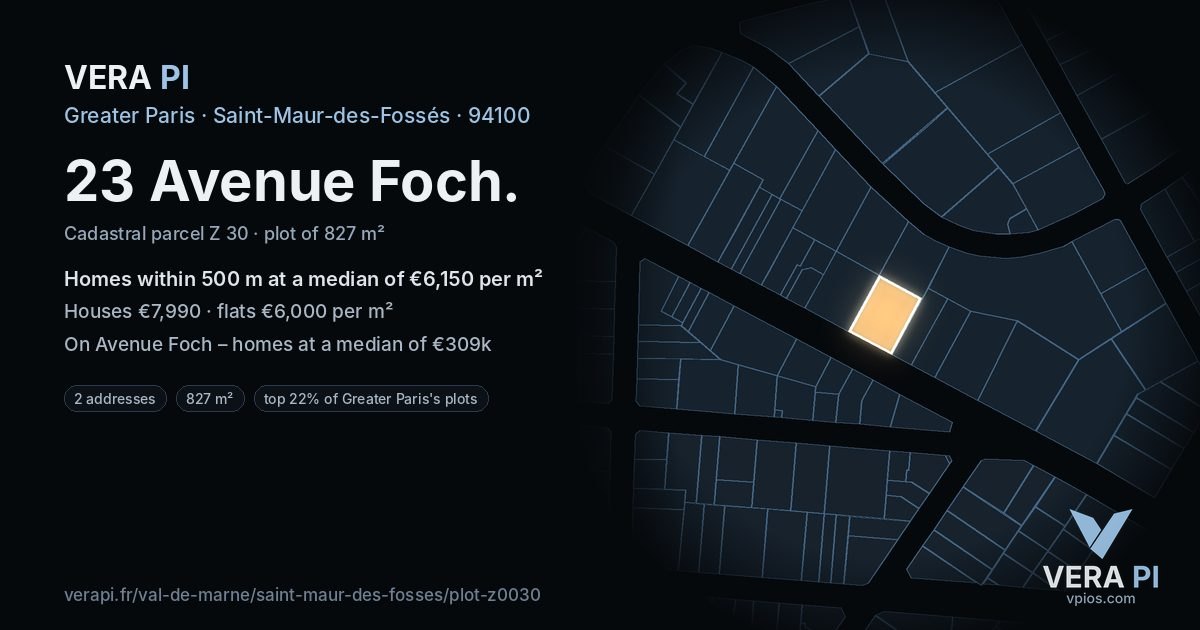 23 Avenue Foch, Saint-Maur-des-Fossés at night – the plot lit, the parcels around coloured by the prices near them
