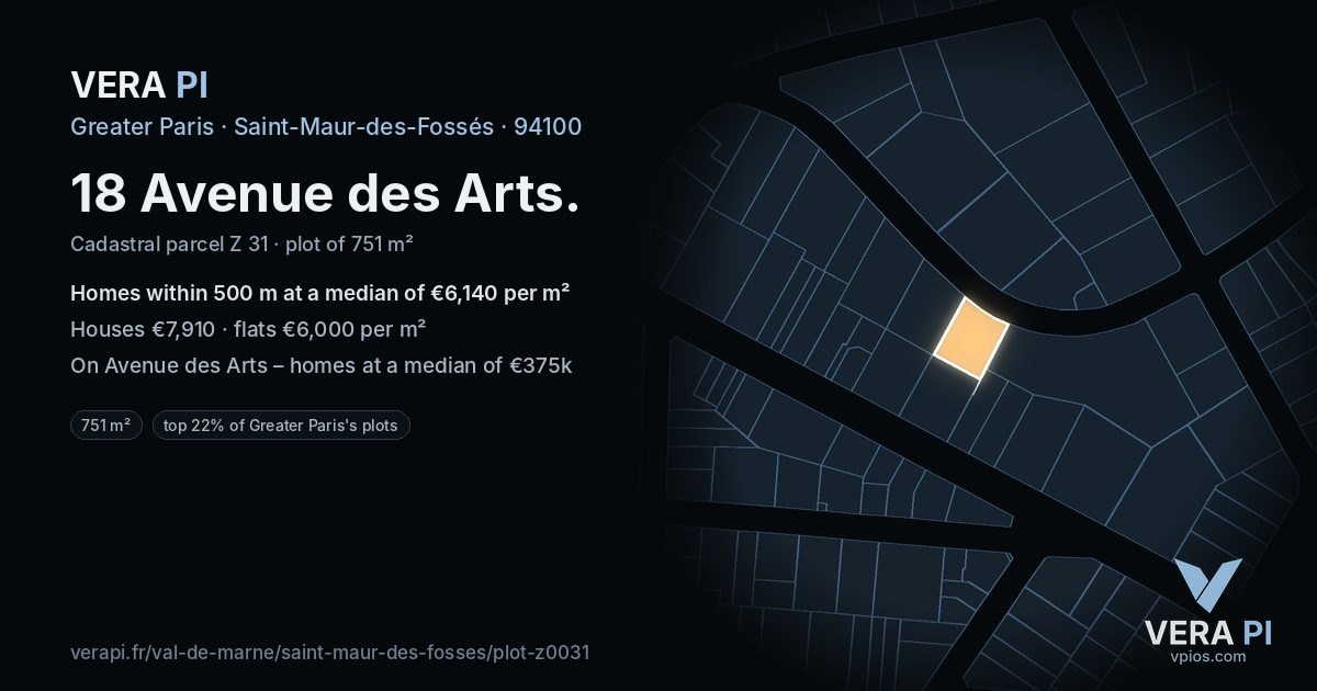18 Avenue des Arts, Saint-Maur-des-Fossés at night – the plot lit, the parcels around coloured by the prices near them
