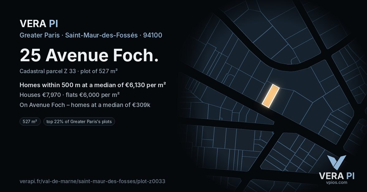 25 Avenue Foch, Saint-Maur-des-Fossés at night – the plot lit, the parcels around coloured by the prices near them