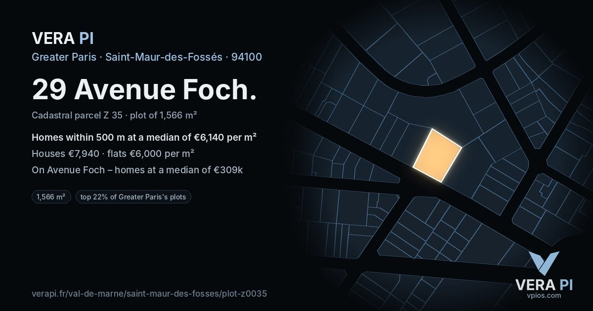 29 Avenue Foch, Saint-Maur-des-Fossés at night – the plot lit, the parcels around coloured by the prices near them