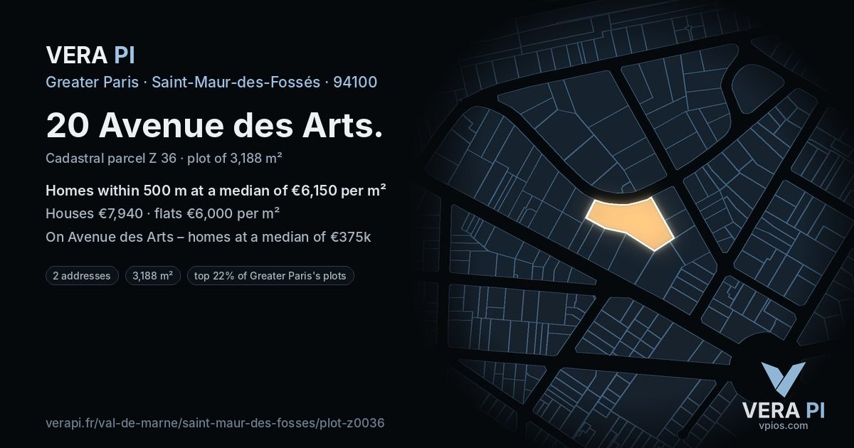 20 Avenue des Arts, Saint-Maur-des-Fossés at night – the plot lit, the parcels around coloured by the prices near them