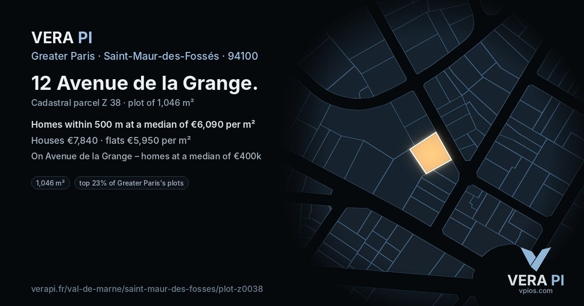 12 Avenue de la Grange, Saint-Maur-des-Fossés at night – the plot lit, the parcels around coloured by the prices near them