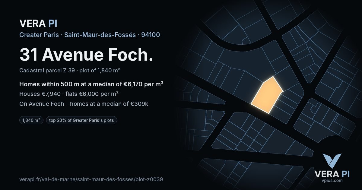 31 Avenue Foch, Saint-Maur-des-Fossés at night – the plot lit, the parcels around coloured by the prices near them