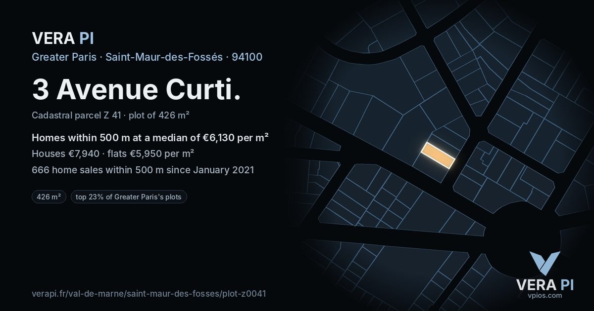 3 Avenue Curti, Saint-Maur-des-Fossés at night – the plot lit, the parcels around coloured by the prices near them