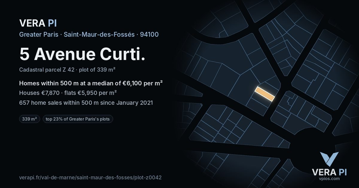 5 Avenue Curti, Saint-Maur-des-Fossés at night – the plot lit, the parcels around coloured by the prices near them