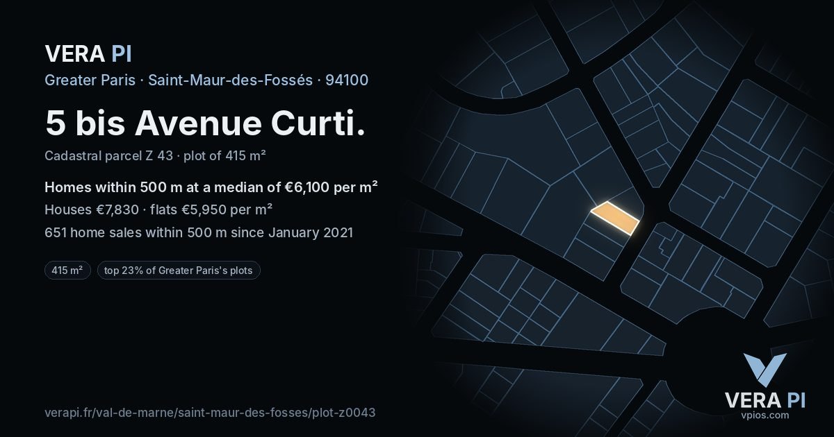 5 bis Avenue Curti, Saint-Maur-des-Fossés at night – the plot lit, the parcels around coloured by the prices near them