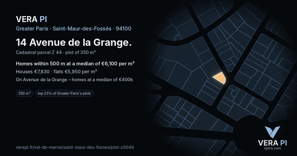 14 Avenue de la Grange, Saint-Maur-des-Fossés at night – the plot lit, the parcels around coloured by the prices near them