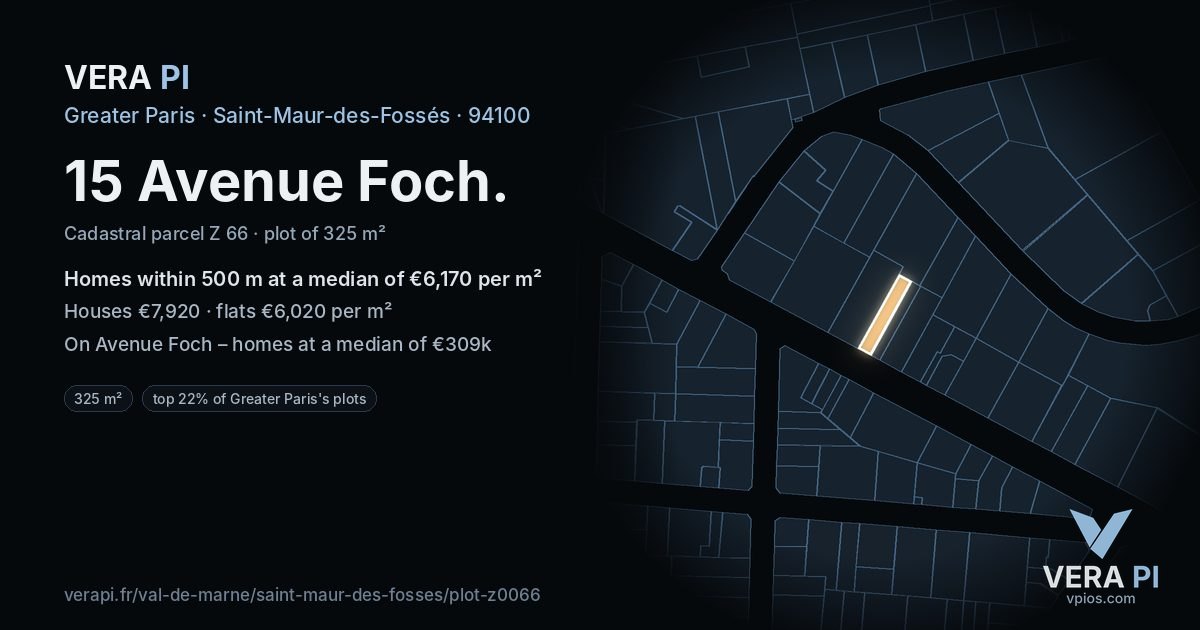 15 Avenue Foch, Saint-Maur-des-Fossés at night – the plot lit, the parcels around coloured by the prices near them