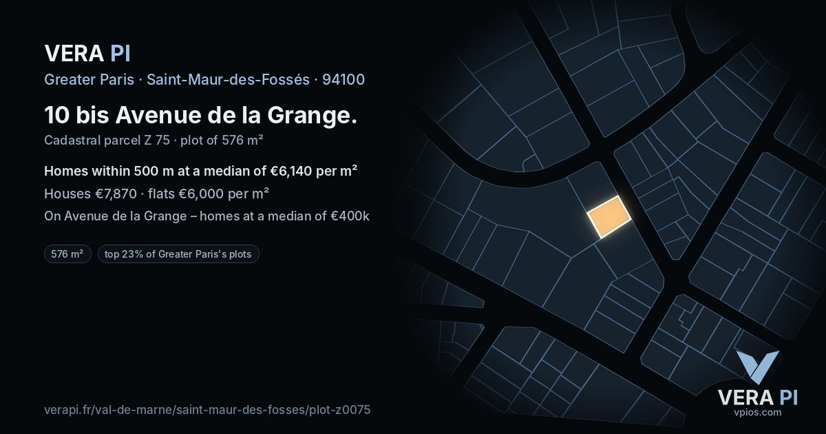 10 bis Avenue de la Grange, Saint-Maur-des-Fossés at night – the plot lit, the parcels around coloured by the prices near them
