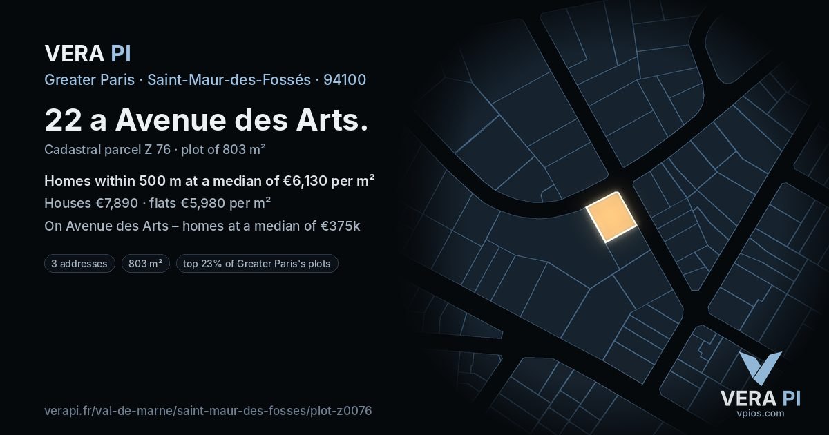 22 a Avenue des Arts, Saint-Maur-des-Fossés at night – the plot lit, the parcels around coloured by the prices near them