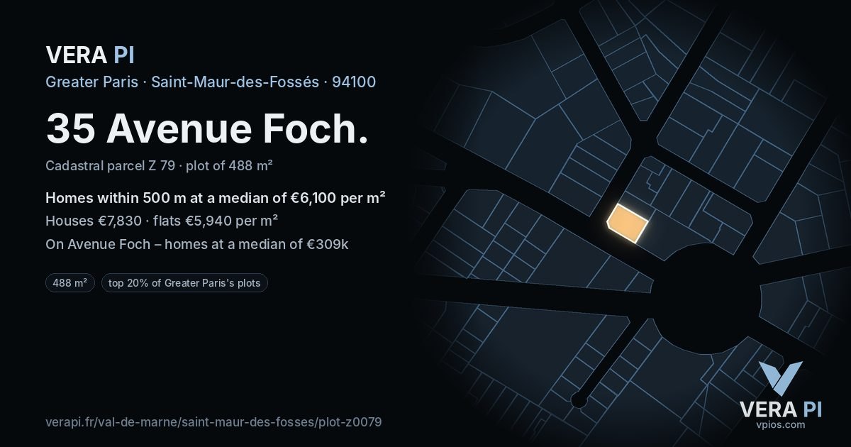 35 Avenue Foch, Saint-Maur-des-Fossés at night – the plot lit, the parcels around coloured by the prices near them