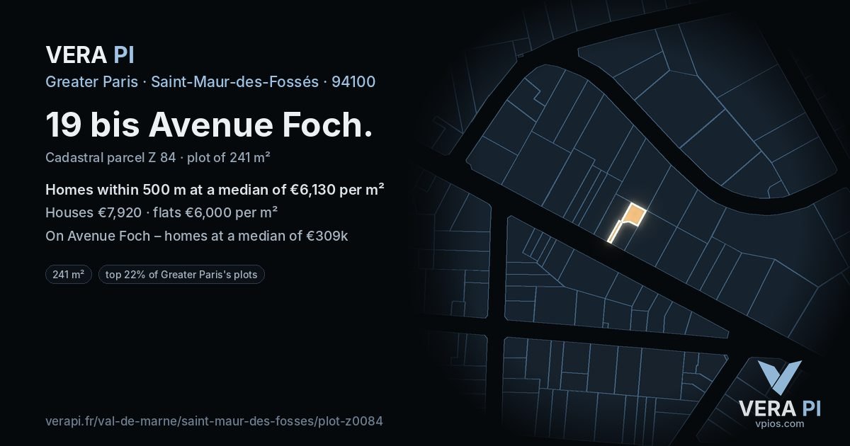 19 bis Avenue Foch, Saint-Maur-des-Fossés at night – the plot lit, the parcels around coloured by the prices near them