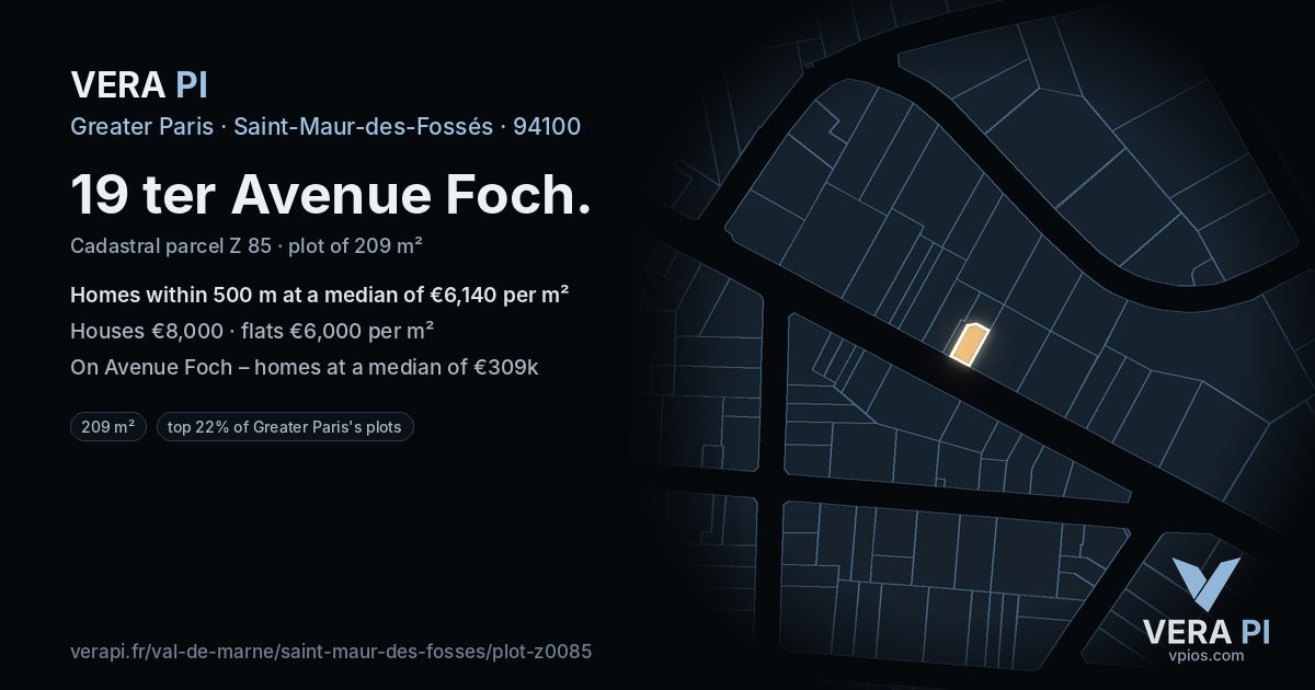 19 ter Avenue Foch, Saint-Maur-des-Fossés at night – the plot lit, the parcels around coloured by the prices near them