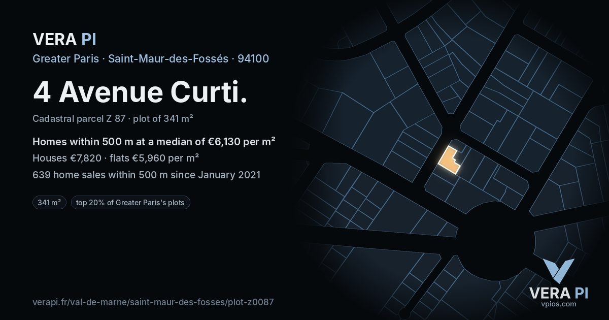 4 Avenue Curti, Saint-Maur-des-Fossés at night – the plot lit, the parcels around coloured by the prices near them