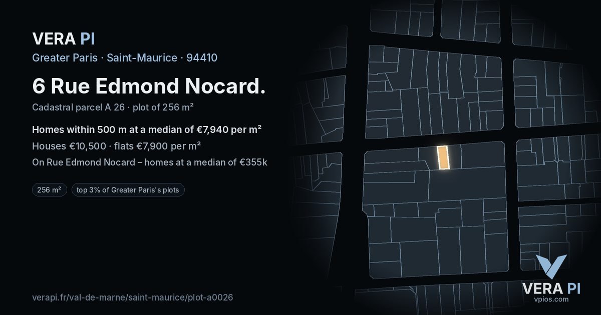 6 Rue Edmond Nocard, Saint-Maurice at night – the plot lit, the parcels around coloured by the prices near them