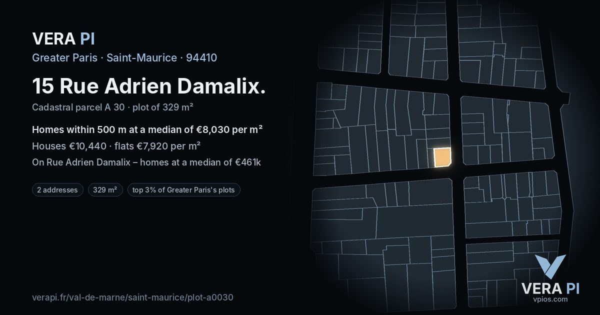 15 Rue Adrien Damalix, Saint-Maurice at night – the plot lit, the parcels around coloured by the prices near them