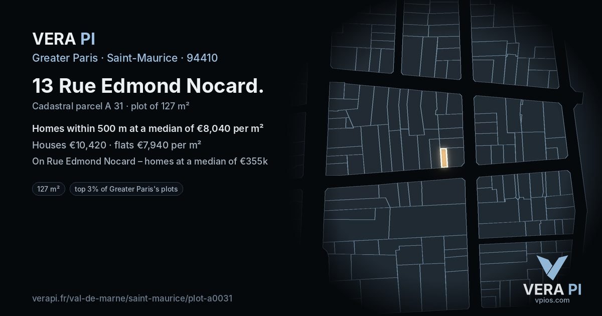 13 Rue Edmond Nocard, Saint-Maurice at night – the plot lit, the parcels around coloured by the prices near them