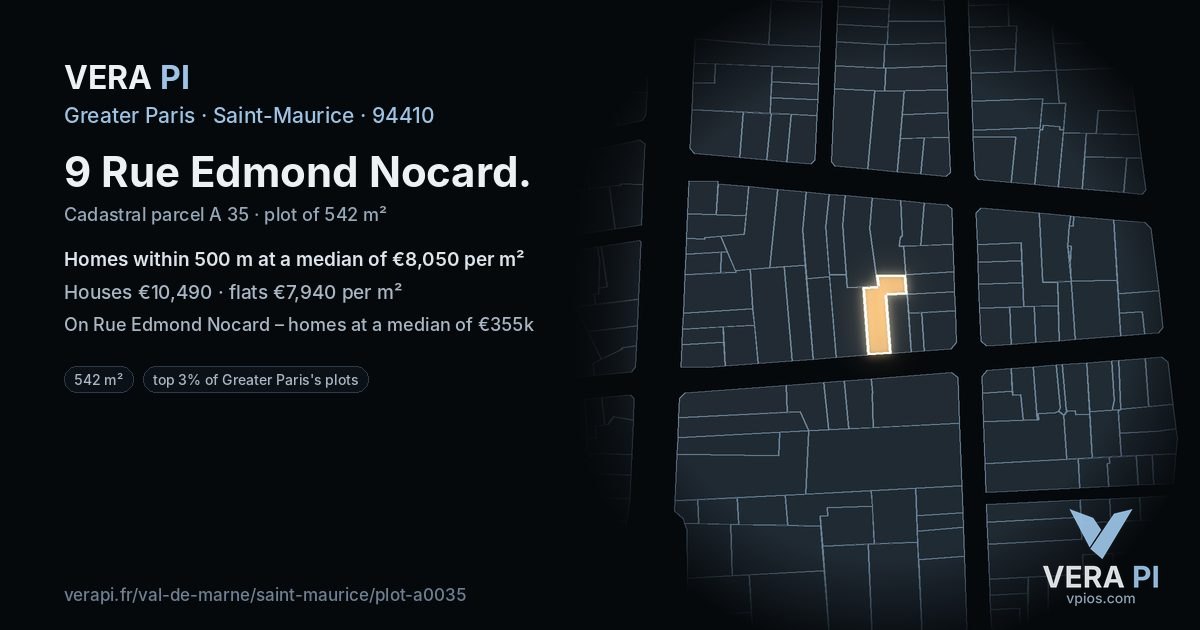 9 Rue Edmond Nocard, Saint-Maurice at night – the plot lit, the parcels around coloured by the prices near them