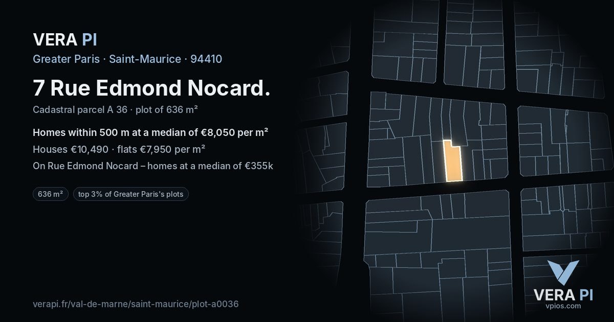7 Rue Edmond Nocard, Saint-Maurice at night – the plot lit, the parcels around coloured by the prices near them
