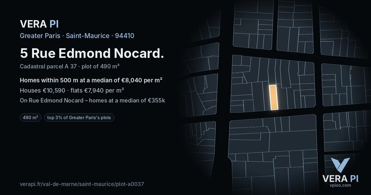 5 Rue Edmond Nocard, Saint-Maurice at night – the plot lit, the parcels around coloured by the prices near them