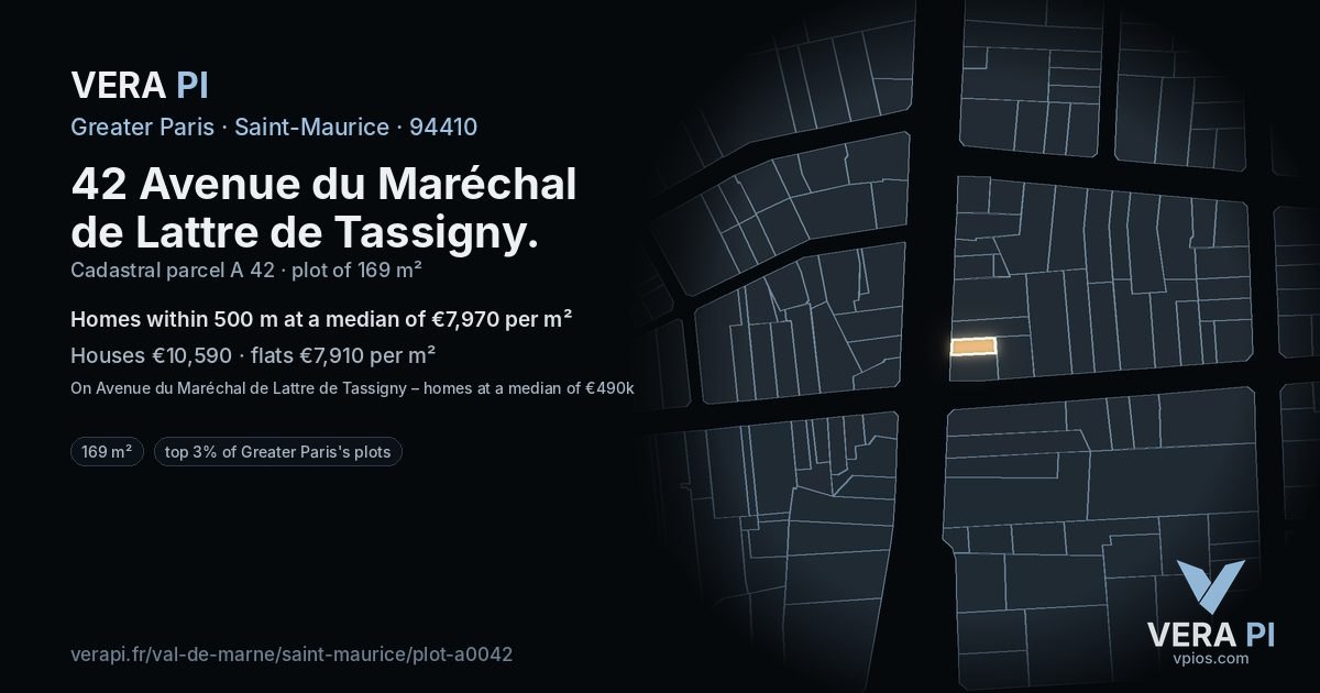 42 Avenue du Maréchal de Lattre de Tassigny, Saint-Maurice at night – the plot lit, the parcels around coloured by the prices near them