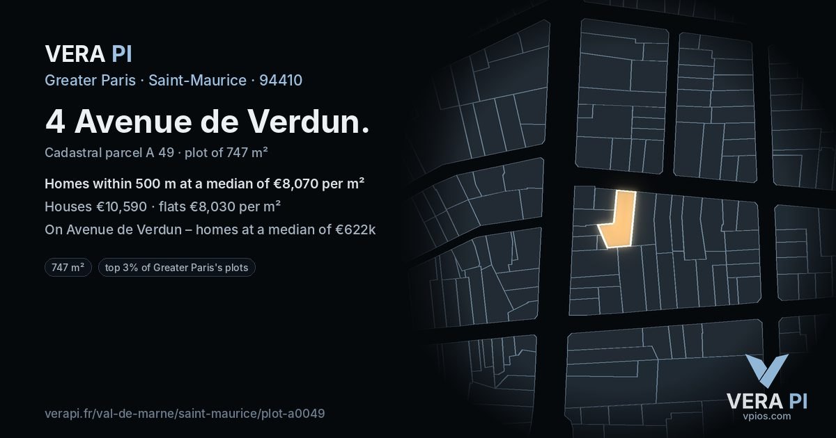 4 Avenue de Verdun, Saint-Maurice at night – the plot lit, the parcels around coloured by the prices near them