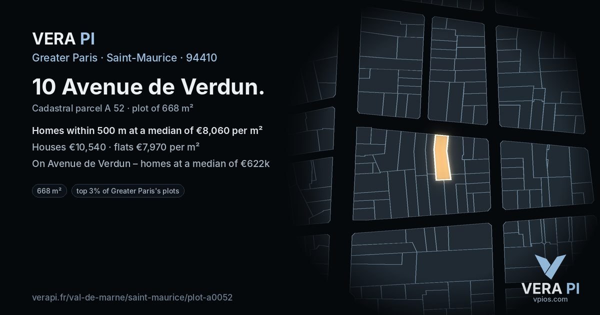 10 Avenue de Verdun, Saint-Maurice at night – the plot lit, the parcels around coloured by the prices near them