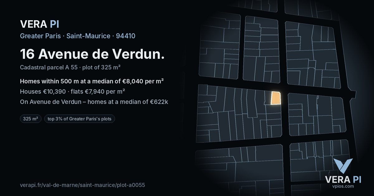 16 Avenue de Verdun, Saint-Maurice at night – the plot lit, the parcels around coloured by the prices near them