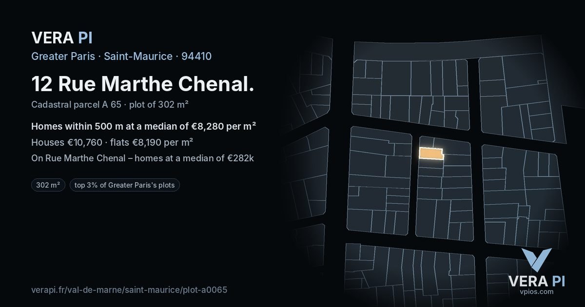 12 Rue Marthe Chenal, Saint-Maurice at night – the plot lit, the parcels around coloured by the prices near them