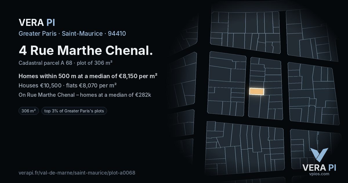 4 Rue Marthe Chenal, Saint-Maurice at night – the plot lit, the parcels around coloured by the prices near them