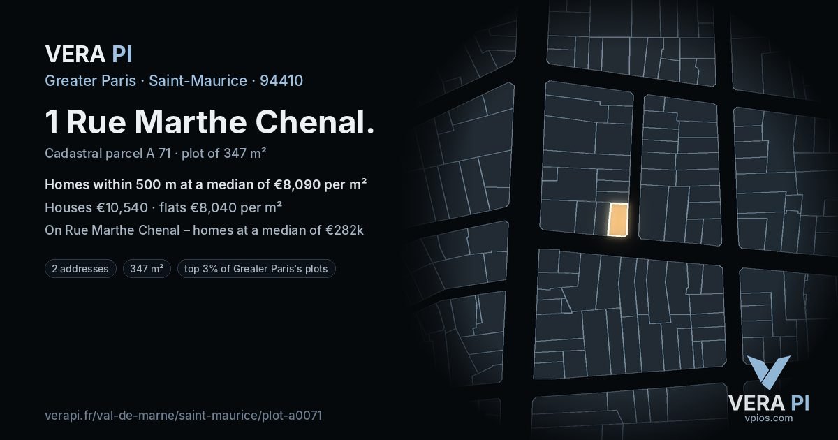 1 Rue Marthe Chenal, Saint-Maurice at night – the plot lit, the parcels around coloured by the prices near them