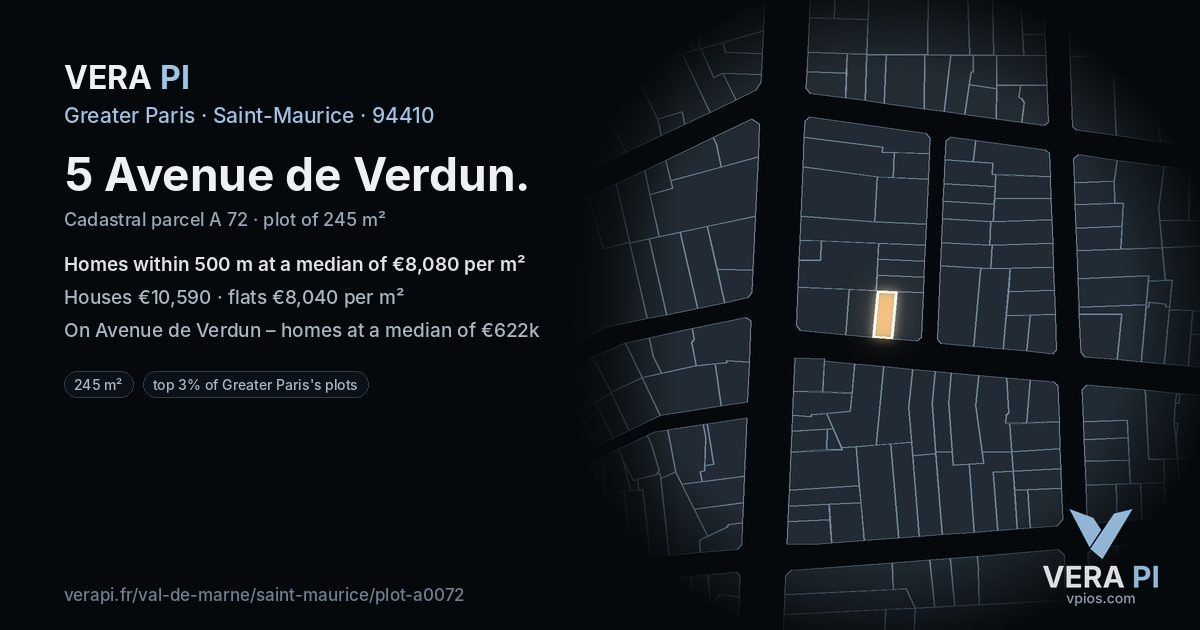 5 Avenue de Verdun, Saint-Maurice at night – the plot lit, the parcels around coloured by the prices near them