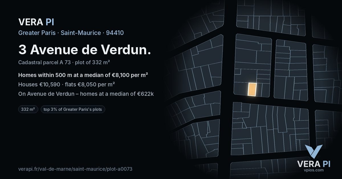 3 Avenue de Verdun, Saint-Maurice at night – the plot lit, the parcels around coloured by the prices near them
