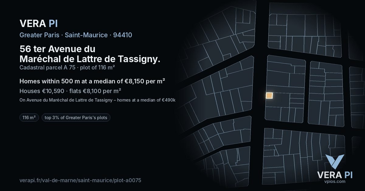 56 ter Avenue du Maréchal de Lattre de Tassigny, Saint-Maurice at night – the plot lit, the parcels around coloured by the prices near them