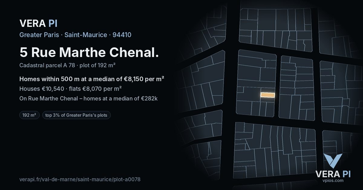 5 Rue Marthe Chenal, Saint-Maurice at night – the plot lit, the parcels around coloured by the prices near them